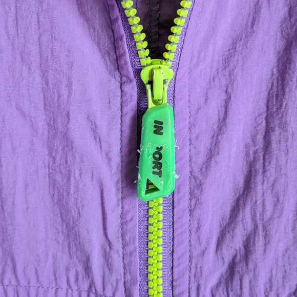 Vintage 90s InSport for Women Purple Neon Green Windbreaker Jacket Medium Hood - Picture 5 of 16